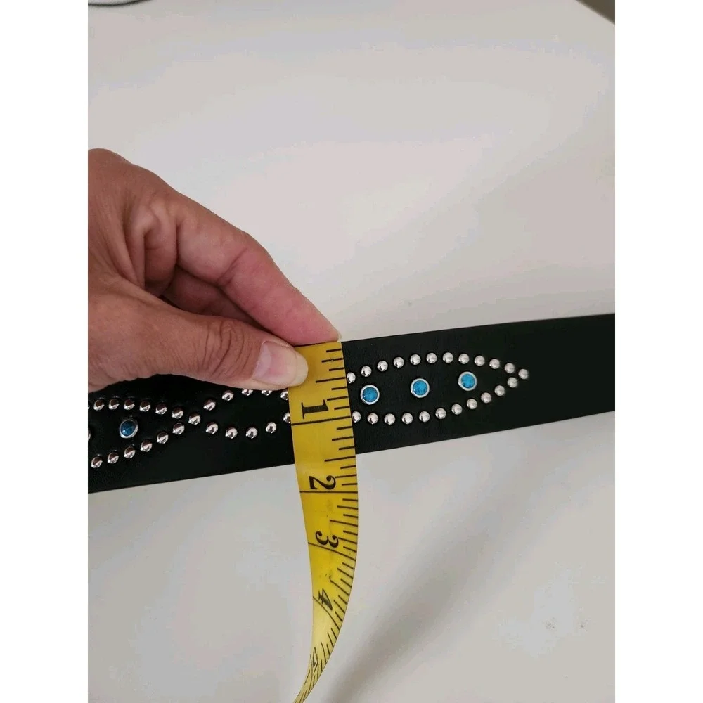 TRUE RELIGION Women Stone Embellished Southwestern Faux Leather Black‎ Belt L/XL